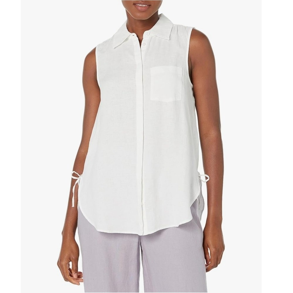 Club Monaco Tunic Top Womens M White 100% Linen Sleeveless Side Tie NWT